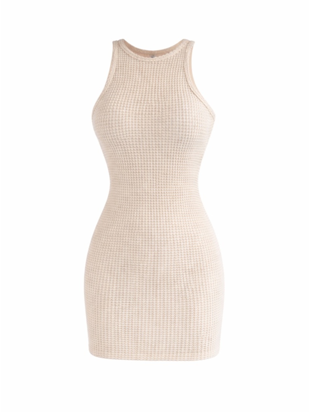 Cream Waffle Knit Mini Bodycon Dress